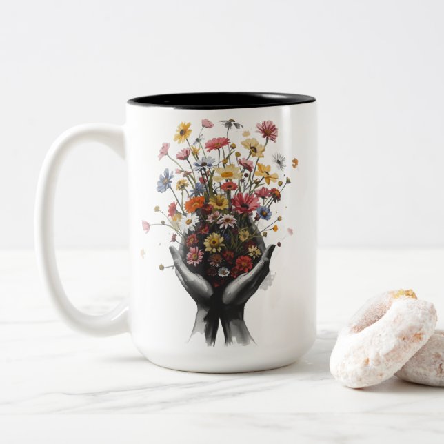 Taza Bicolor Flores (Con donut)