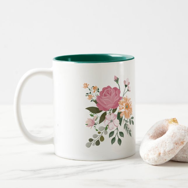 Taza Bicolor Flores acuáticas (Con donut)