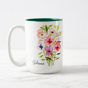 Taza Bicolor Flores acuáticas elegantes con nombre