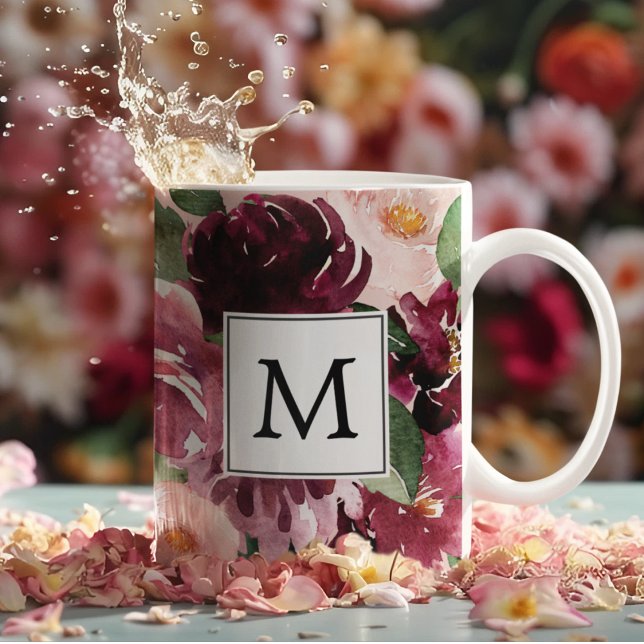 Taza Bicolor Flores acuáticas modernas monogramadas (Subido por el creador)