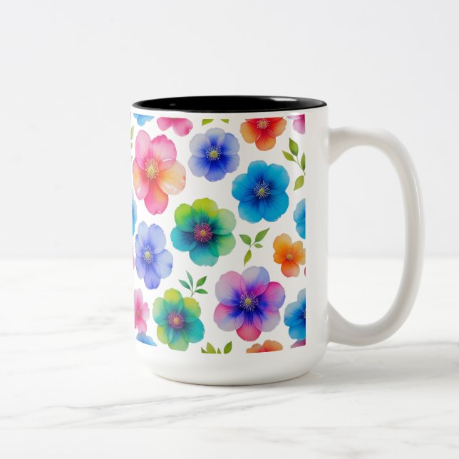 Taza Bicolor "Flores acuáticas traslúcidas vibrantes | Floral (Derecha)