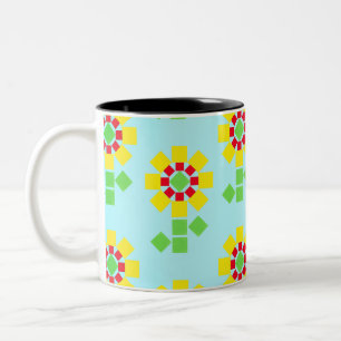 Taza Bicolor Flores amarillas de formas cuadradas