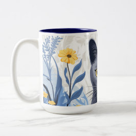 Taza Bicolor Flores amarillas de gato azul ruso