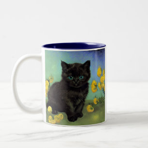Taza Bicolor Flores amarillas de gato negro Van Gogh
