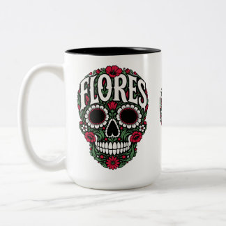 Taza Bicolor flores apellido cráneo de azúcar