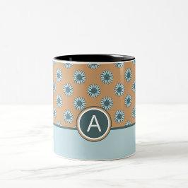 Taza Bicolor Flores azul monogramadas