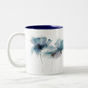 Taza Bicolor Flores Azules Delicadas Mug De Dos Tonos