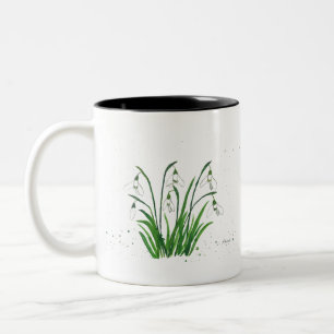 Taza Bicolor Flores blancas de nieve acuarela Minimalista