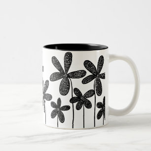 Taza Bicolor Flores Bonitas - Blanco y Negro