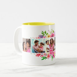 Taza Bicolor Flores brillantes 5 Collages de fotos Monogramados