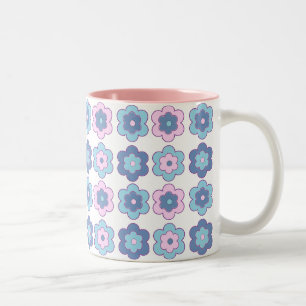 Taza Bicolor Flores Burbuja Retro (rosa y azul) Patrón