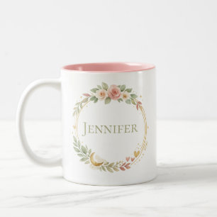 Taza Bicolor Flores de Acuarela Personalizadas con Nombre y Dor