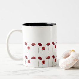Taza Bicolor Flores De Adormidera Rojas Patrones Florales