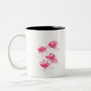 Taza Bicolor Flores de amapola rojas