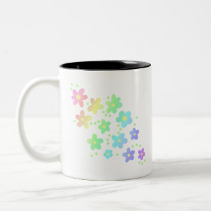 Taza Bicolor Flores de arcoiris brillantes