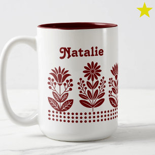 Taza Bicolor Flores de Arte Popular Rojo Minimalista Moderno co