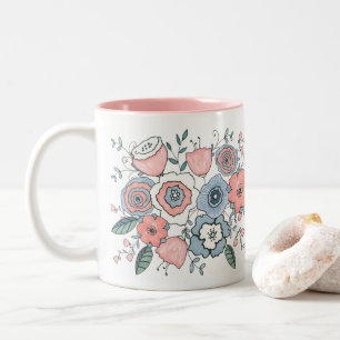 Taza Bicolor Flores de boho azul rosado de Rubor de moda