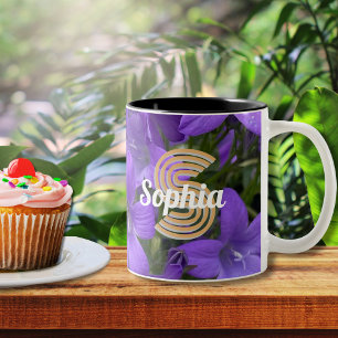 Taza Bicolor Flores de Campanilla Moradas Monograma Floral
