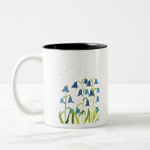 Taza Bicolor Flores de campanillas azules acuarela naturaleza