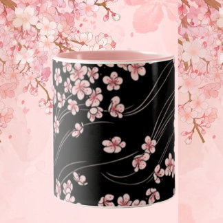 Taza Bicolor Flores de cerezo rosado en negro