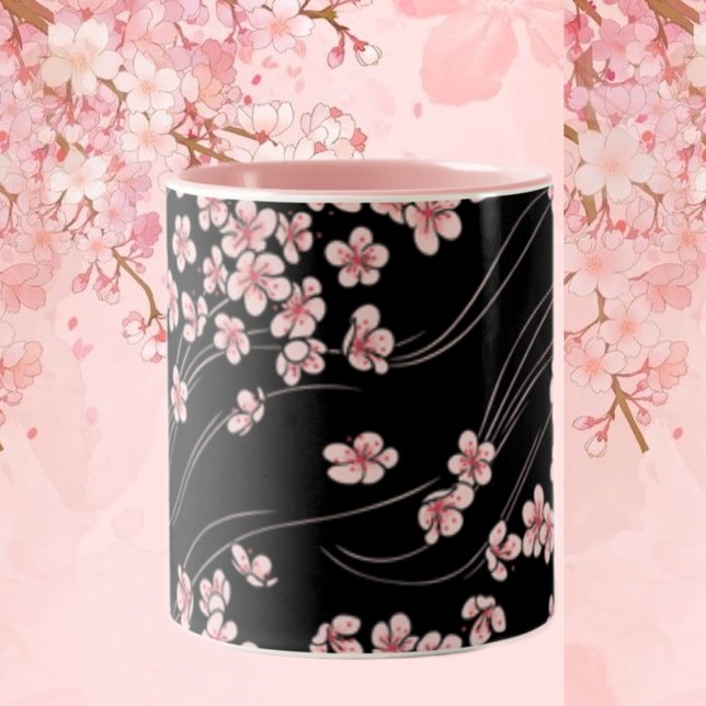 Taza Bicolor Flores de cerezo rosado en negro (Subido por el creador)