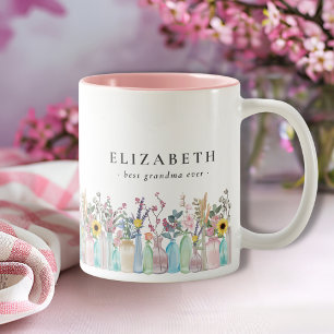 Taza Bicolor Flores de color de agua dulce Florals Mejor Abuela