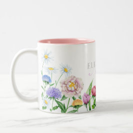 Taza Bicolor Flores de color de agua nombre y monograma dos ton