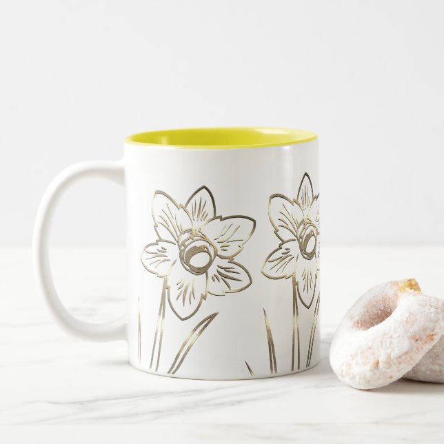 Taza Bicolor Flores de Daffodil Dibujando jardinero Mug (Con donut)