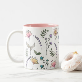 Taza Bicolor Flores de doodle acuáticas de primavera