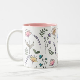 Taza Bicolor Flores de doodle acuáticas de primavera