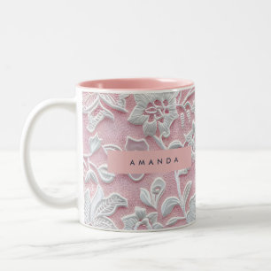 Taza Bicolor Flores de encaje de suave rubor elegante personali