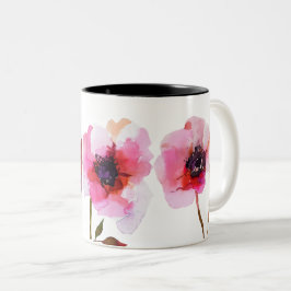 Taza Bicolor Flores de flores de flores rosa brillante de color