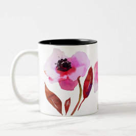Taza Bicolor Flores de flores de flores rosa brillante de color