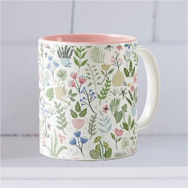 Taza Bicolor Flores de flores de plantas con protección azul ro