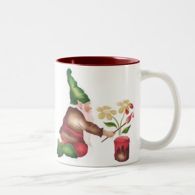 Taza Bicolor Flores de la pintura del gnomo del jardín (Derecha)