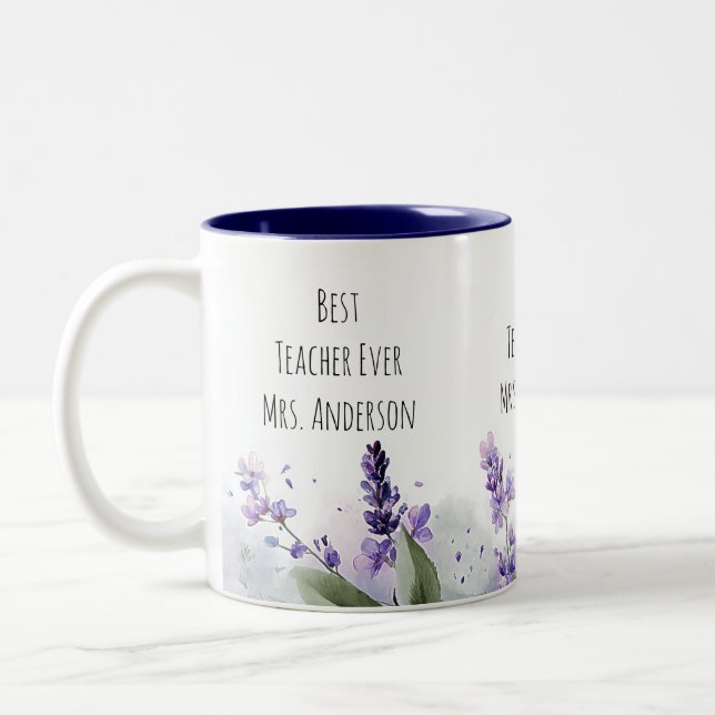 Taza Bicolor Flores de lavanda personalizadas Agradecimiento a  (Izquierda)