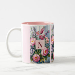 Taza Bicolor Flores de lavanda rosa acuarela moderna