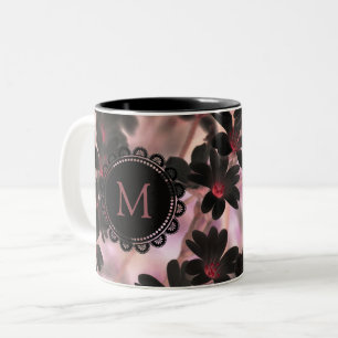 Taza Bicolor Flores de Lila Negra Elegantes Monograma