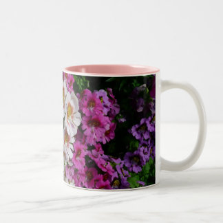 Taza Bicolor Flores de mariposa de rosa blanco y morado