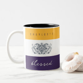 Taza Bicolor Flores de moda Añadir tu nombre morado amarillo be