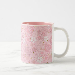 Taza Bicolor Flores de papel rosadas