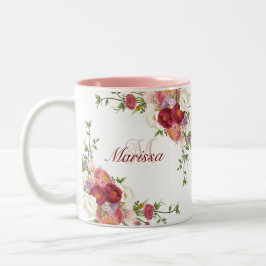 Taza Bicolor Flores de peones de color lindo Monograma nombre d