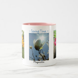 Taza Bicolor Flores de primavera Daisies Magnolia Crocuses Mug