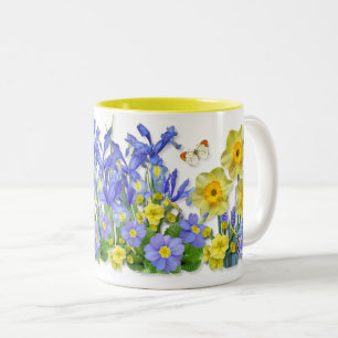 Taza Bicolor Flores de primavera y mariposas