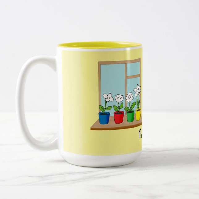 Taza Bicolor flores en macetas en la ventana (Izquierda)