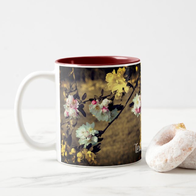 Taza Bicolor Flores En Sepia Personalizadas (Con donut)