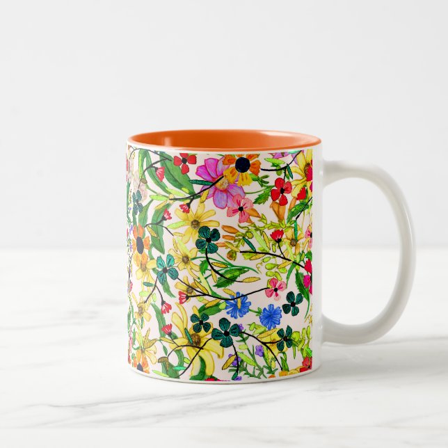 Taza Bicolor Flores florales de primavera alegres (Derecha)