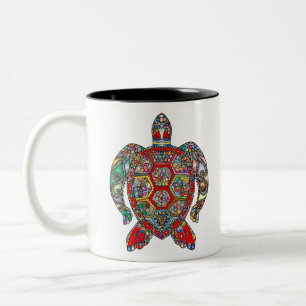 Taza Bicolor Flores florales de tortuga marina decorativas orna