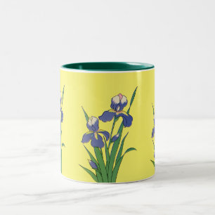 Taza Bicolor Flores Iris de Jardín de Primavera Floral Vintage