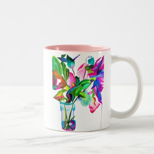 Taza Bicolor Flores modernas de acuarela floral (Derecha)